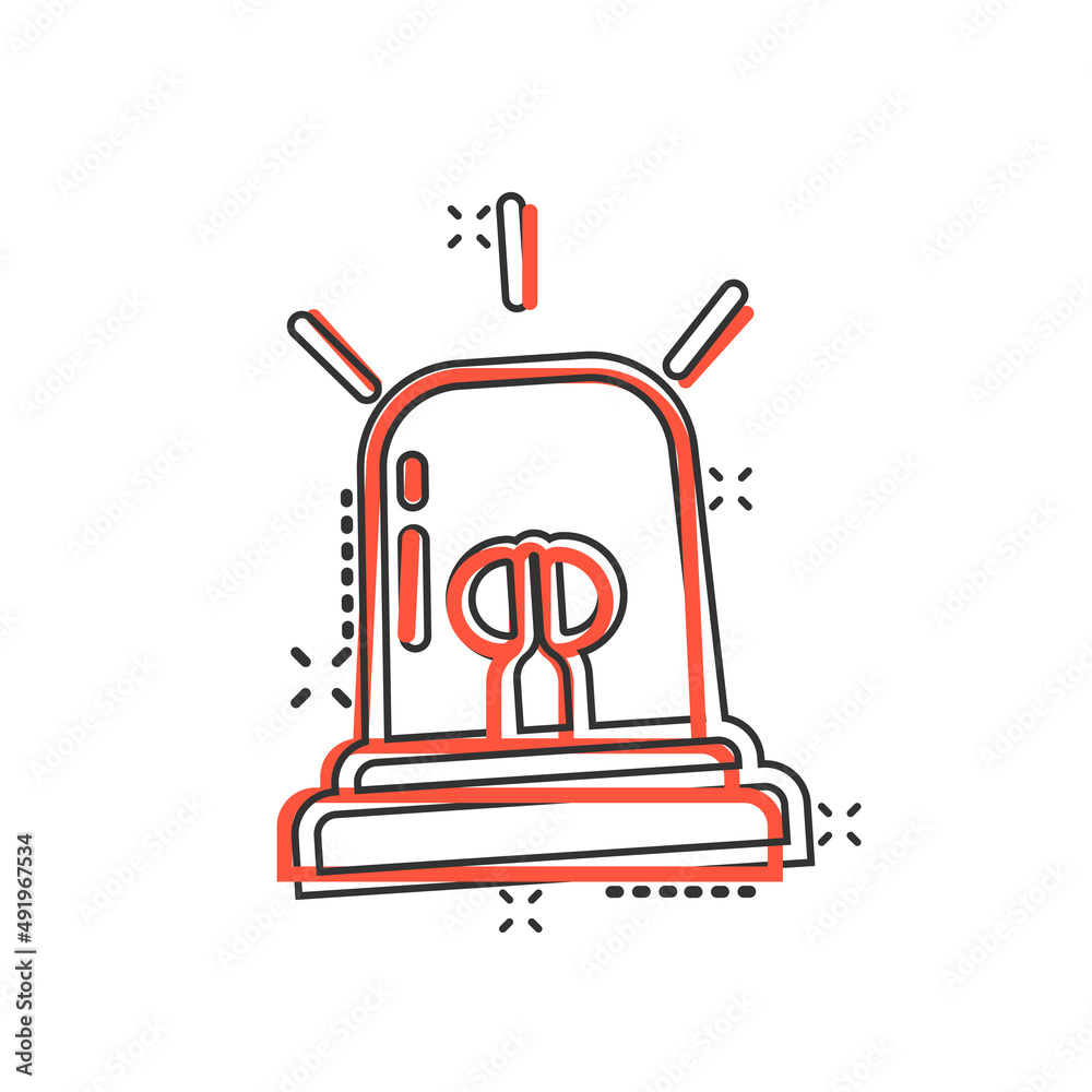 Emergency alarm icon in comic style. Alert lamp cartoon vector illustration on isolated background. Police urgency splash effect sign business concept. Emergency alarm icon in comic style. Alert lamp cartoon vector illustration on isolated background. Police urgency splash effect sign business concept.