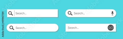 Search bar concept collection on blue background. Internet search. 