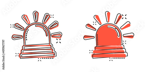 Emergency alarm icon in comic style. Alert lamp cartoon vector illustration on isolated background. Police urgency splash effect sign business concept.