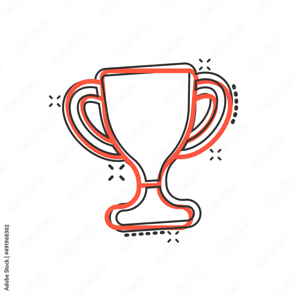 Trophy cup icon in comic style. Goblet prize cartoon vector illustration on isolated background. Award splash effect sign business concept. Trophy cup icon in comic style. Goblet prize cartoon vector illustration on isolated background. Award splash effect sign business concept.