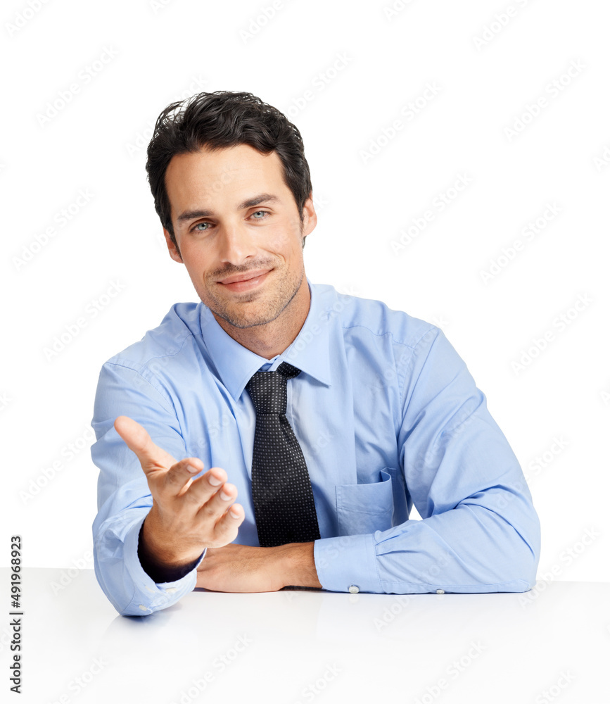 Expressing himself in the business world. A handsome smiling businessman isolated on white. Expressing himself in the business world. A handsome smiling businessman isolated on white.