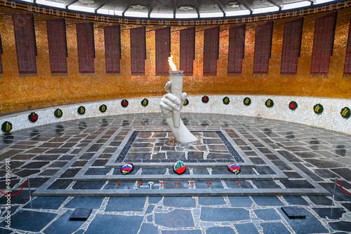 Eternal flame in Volgograd. The Guard of Honor in the Pantheon of Glory to the Heroes of the Battle of Stalingrad on Mamayev Kurgan in Volgograd.