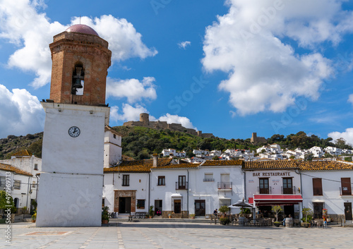 view of the Plaza de la Constitucion Square and Campanario Tower in downtown Jimena de la Frontera photo
