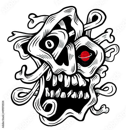 black and white skull abstract illustration