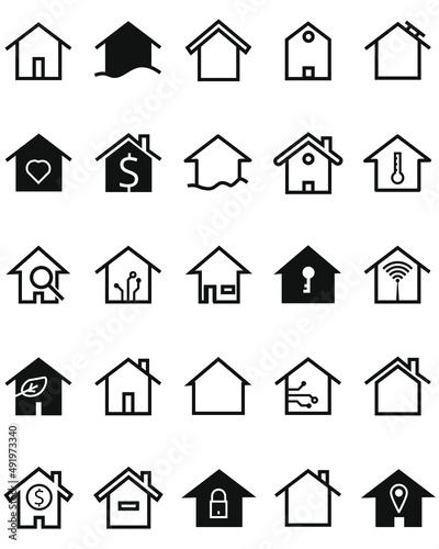 Set of home icon, Thin outline shape of house vector.