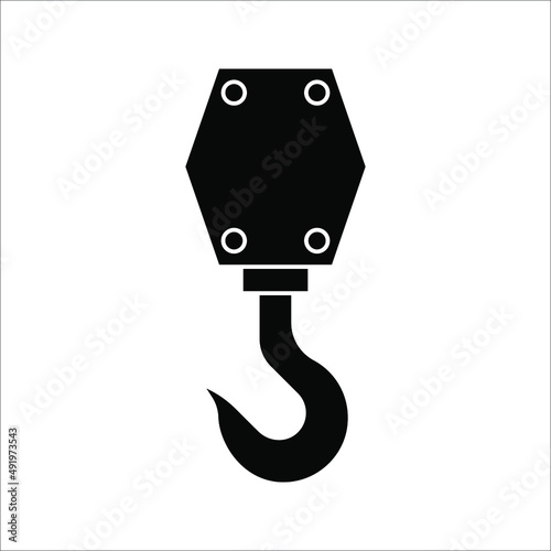 Black Industrial hook icon. vector illustration on white background. Crane hook icon.