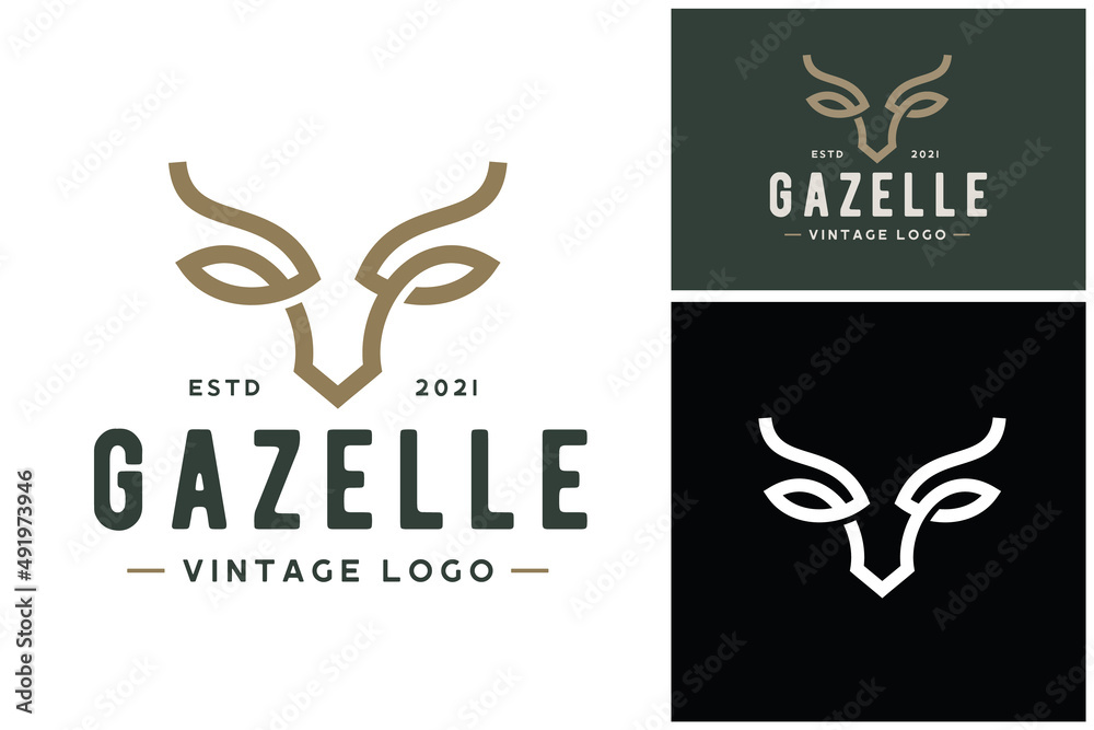 Antler Horns Gazelle Impala Antelope Deer Classic Premium Vintage Retro Label Logo Design Antler Horns Gazelle Impala Antelope Deer Classic Premium Vintage Retro Label Logo Design