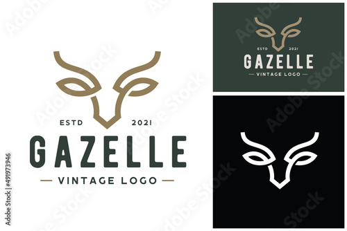Antler Horns Gazelle Impala Antelope Deer Classic Premium Vintage Retro Label Logo Design