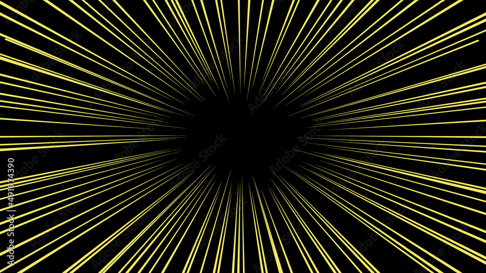 Obraz premium 黒背景に黄色の集中線のベクター素材