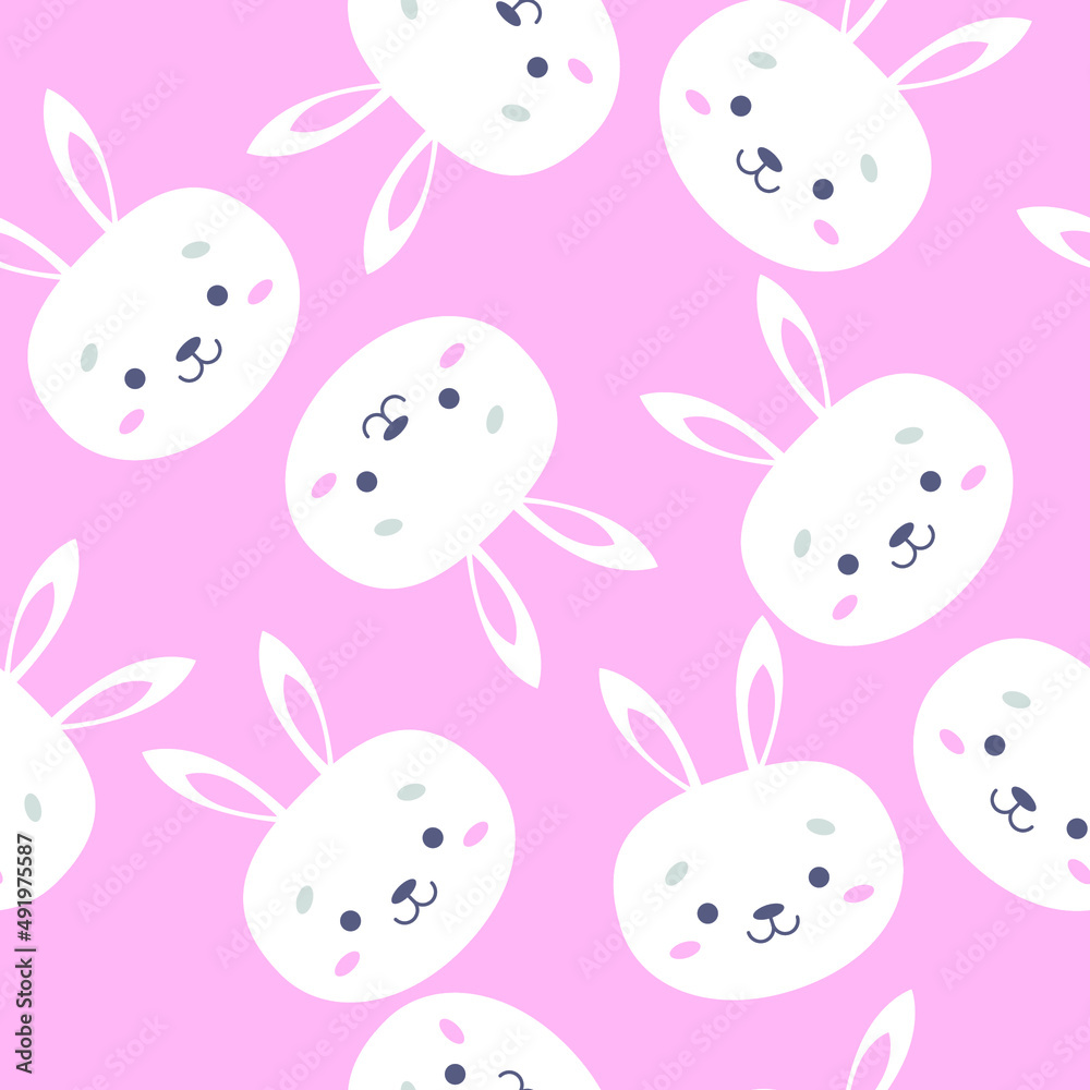 pattern with white rabbit. hare head in a seamless pattern. vector illustration, eps 10.