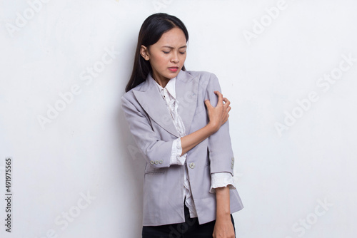 Allergy. Itchy skin. Women's hands are scratched, on white background 