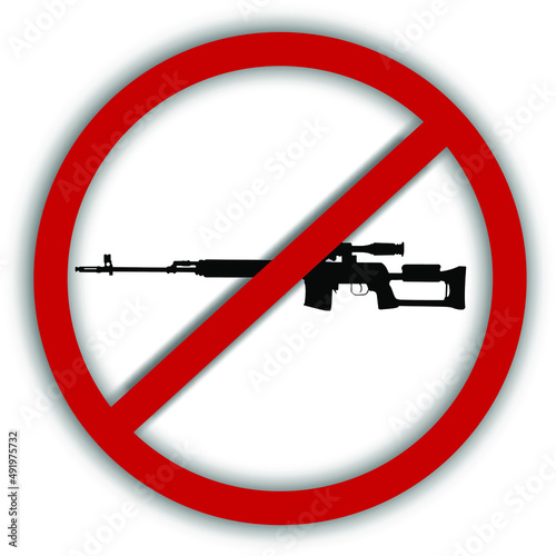 Vector image of a prohibition sign, on which the Dragunov sniper rifle is crossed out, will indicate the prohibition of weapons and sniper attacks, positions