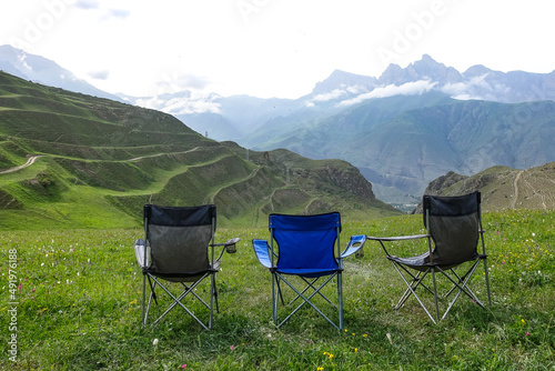 Picnic in the gorge of the Cherek River in the vicinity of the Gymyhli tract. Caucasus June 2021