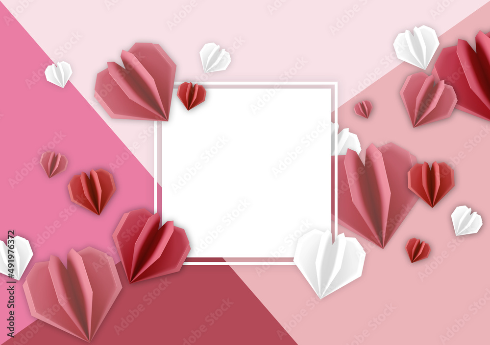 Valentine day concept background with a white banner frame in the center