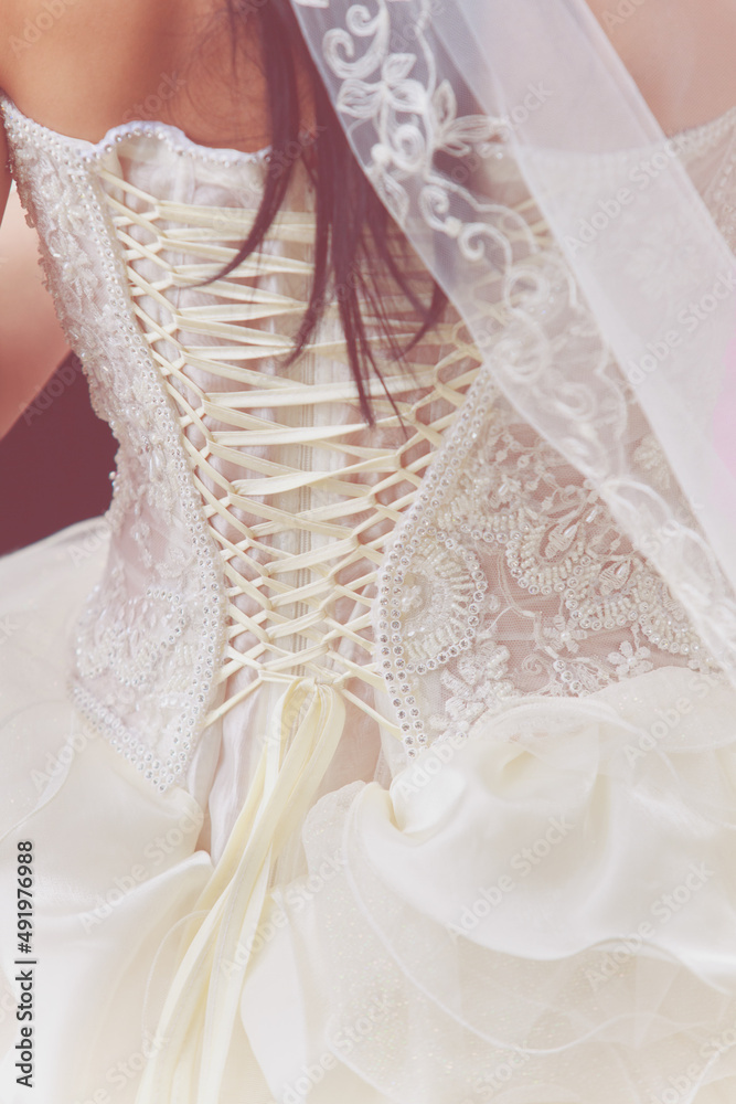 brides back in wedding white dress with lace brides back in wedding white dress with lace