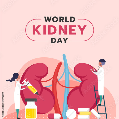 world kidney day - Doctors are helping to check health and injection into the kidney vector design