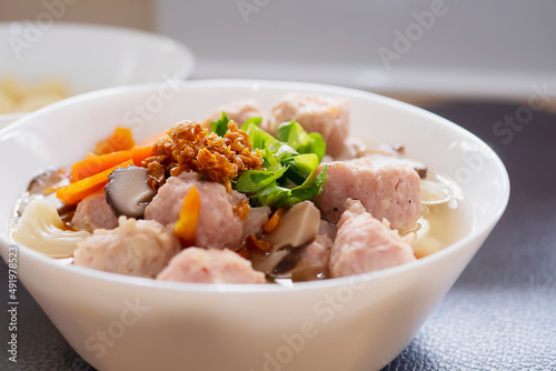 Macaroni soup with pork and carrot - delicious and healthy food concept