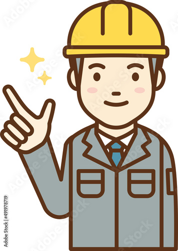 Man in work clothes pointing his finger