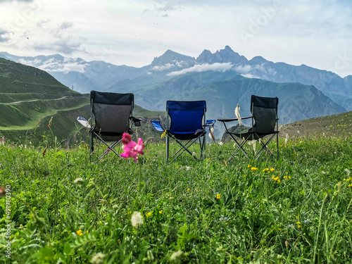 Picnic in the gorge of the Cherek River in the vicinity of the Gymyhli tract. Caucasus June 2021