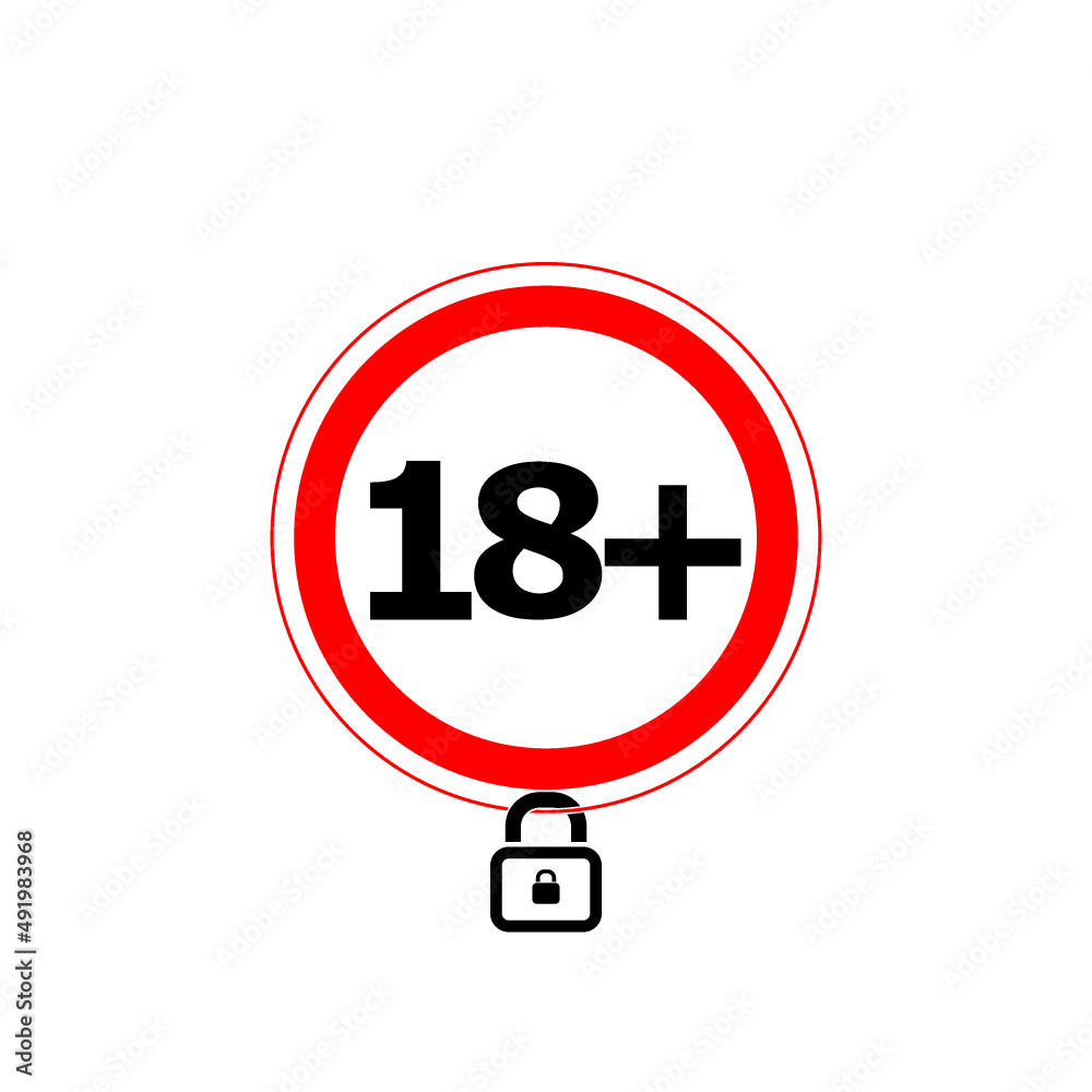 Age restriction from 18 years old icon isolated on white background Age restriction from 18 years old icon isolated on white background