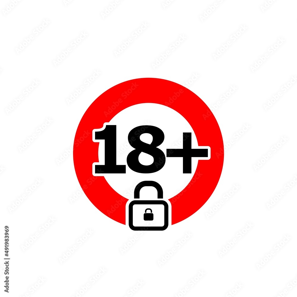 Age restriction from 18 years old icon isolated on white background Age restriction from 18 years old icon isolated on white background