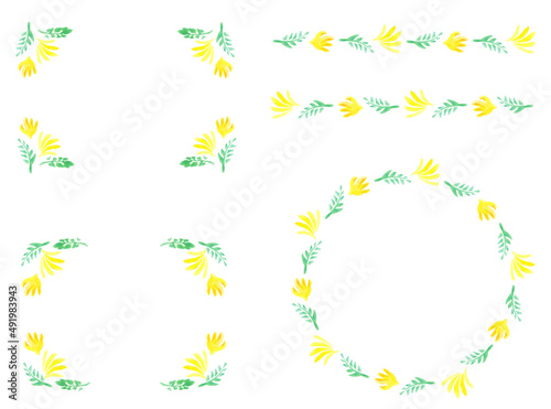 Decorative frame of yellow flowers and leaves
