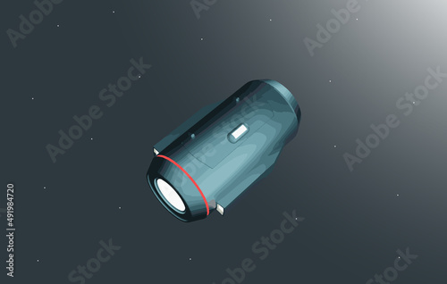 Sci-fi style space capsule in open space.Vector illustration.