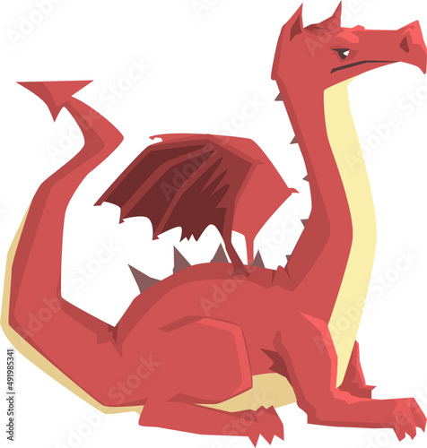 Red Dragon with Tail as Fantastic Creature and Clawed Monster from Mythology