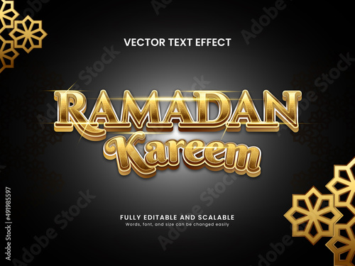 Editable text effect Ramadan Kareem gold style Vector