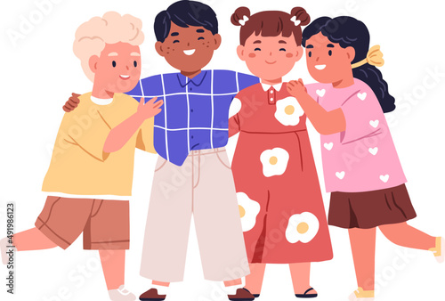 Group of Happy Smiling Kids Together Colored Illustration