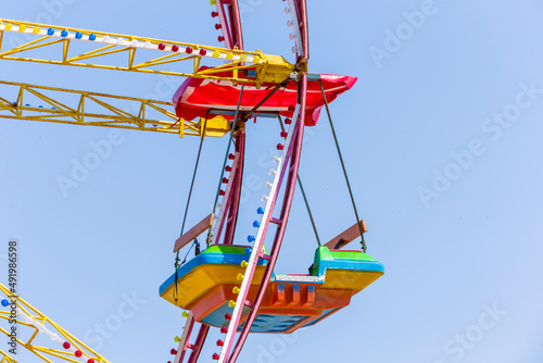 view of Ferris wheel in amusement park at Enez / Sunset time at Ferris wheel in amusement park 