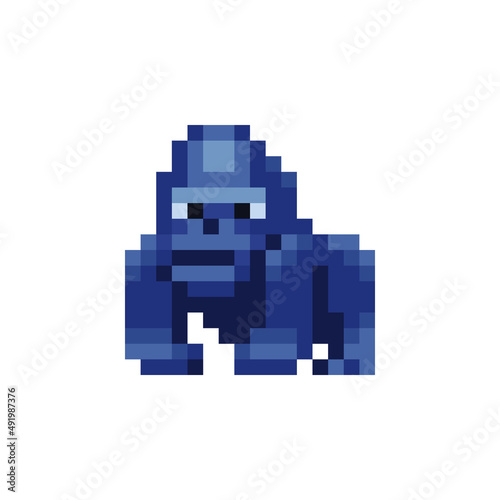 Gorilla, Safari animal flat pixel art 80s style icon. Design template for stickers, logo, mobile applications, embroidery. Isolated vector illustration. 