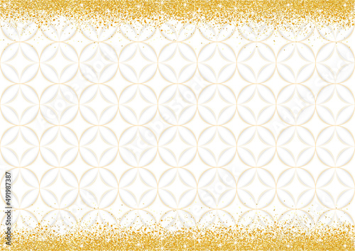 Abstract Wedding Background with Glittering Golden Sand and Elegant Circular Geometric Pattern with Golden Edges - Colored Illustration on White Background, Vector