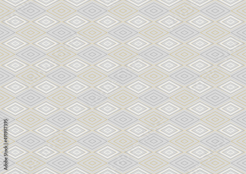 Seamless Geometric Pattern with Rhombus Motif on Silver Background - Abstract...