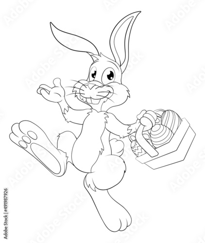 Easter Bunny Cartoon Rabbit With Eggs Basket
