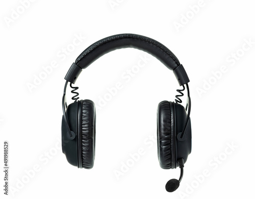 Wireless black on-ear headphones isolated on white background.selective focus.