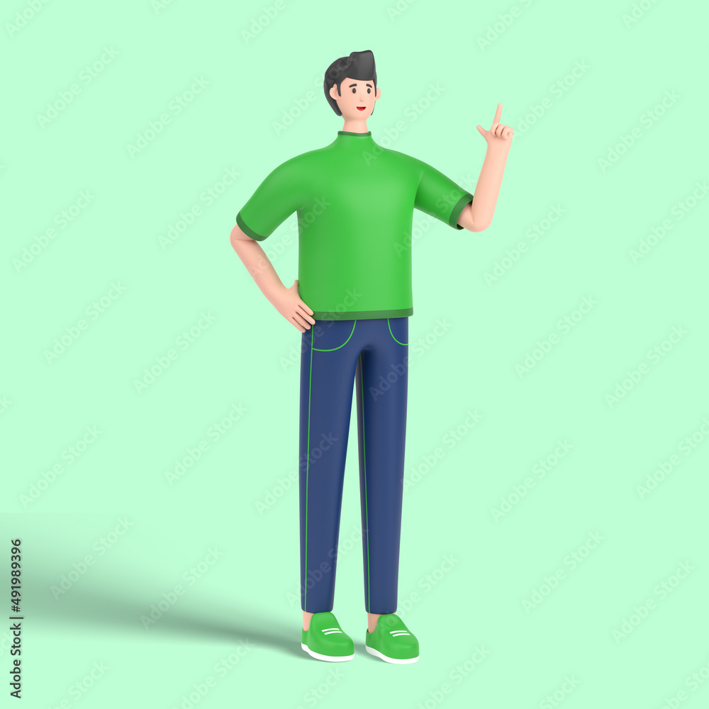 3d male character having great idea, finding inspiration or solution to problem, pointing finger up 3d male character having great idea, finding inspiration or solution to problem, pointing finger up