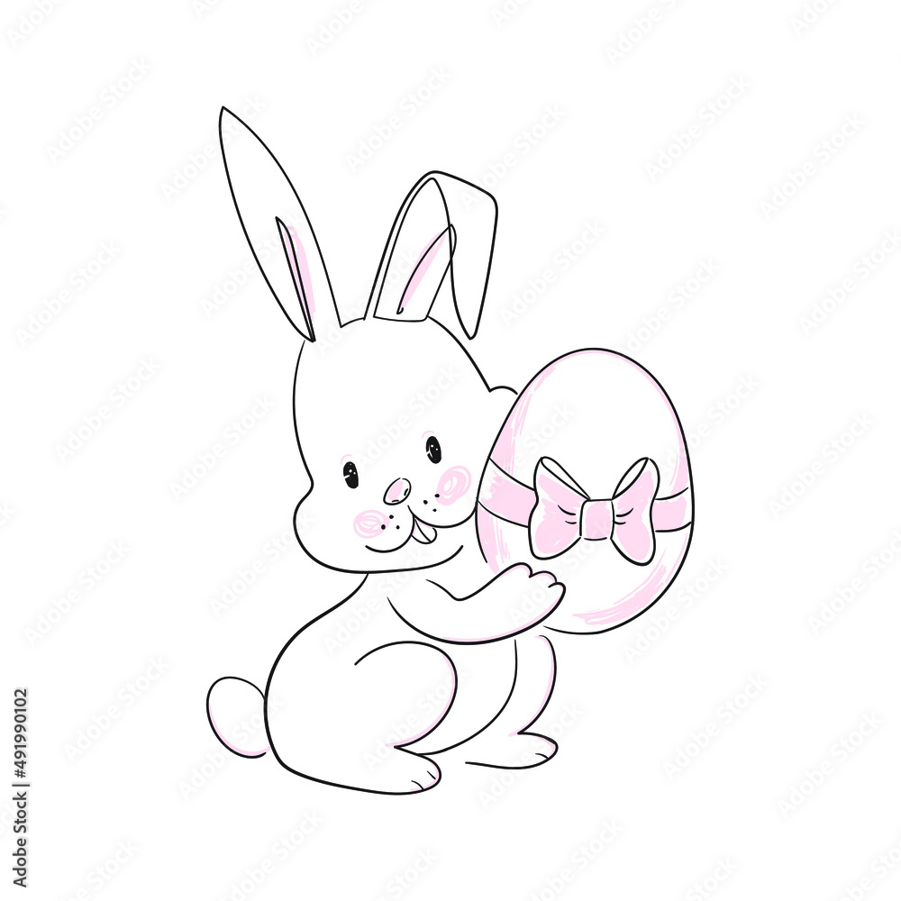 Easter Bunny with an egg,willow and flowers. Linear stock vector illustration isolated on white background,outline easter rabbit. Easter Bunny with an egg,willow and flowers. Linear stock vector illustration isolated on white background,outline easter rabbit.