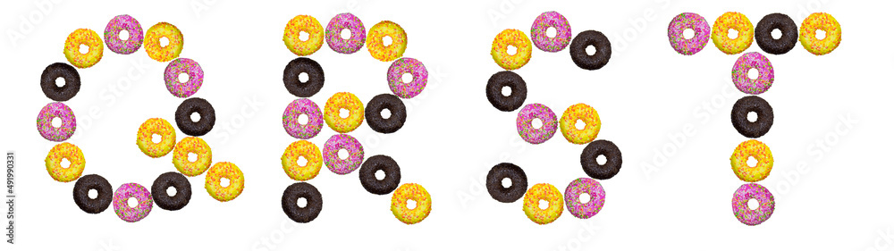 Letters Q, R, S, T made from breakfast cereal Letters Q, R, S, T made from breakfast cereal