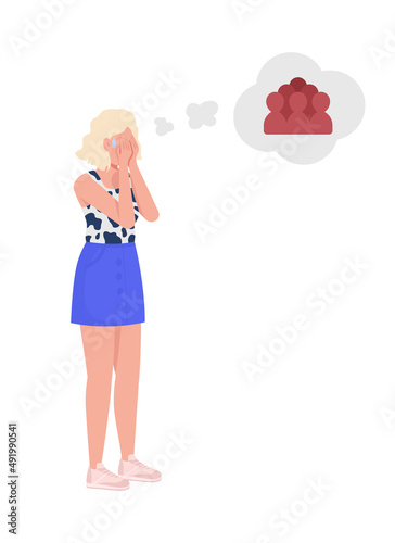 Crowd panic episode semi flat color vector character. Standing figure. Full body person on white. Scared lady simple cartoon style illustration for web graphic design and animation