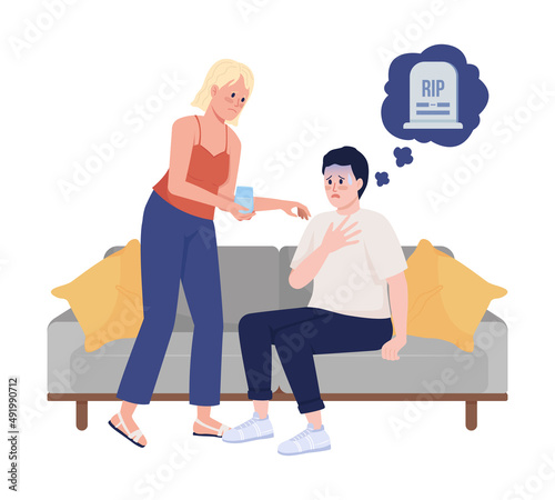 Death anxiety semi flat color vector characters. Posing figures. Full body people on white. Simple cartoon style illustration for web graphic design and animation. Bebas Neue font used