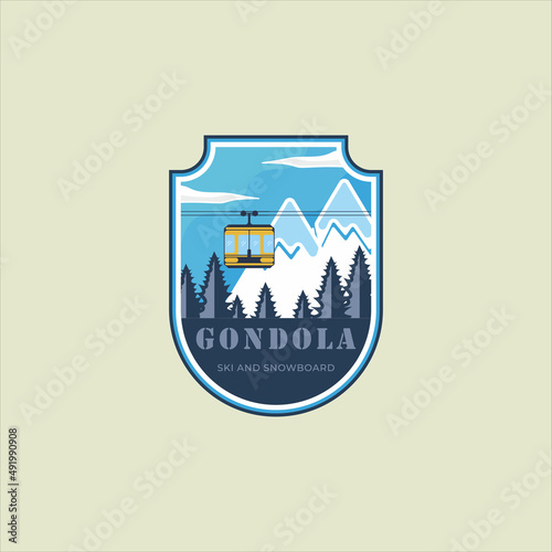 cable car or gondola emblem logo modern vintage vector illustration template icon graphic design. transportation business travel for vacation at mountain sign and symbol with badge
