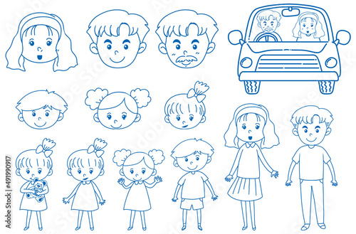A paper with a doodle design of family and car