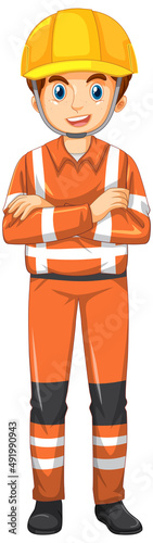 Man in rescue uniform on white background