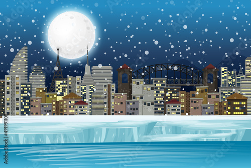 Snowy night in the city background