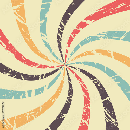 Retro background with rays from the center. Scratches on the background.