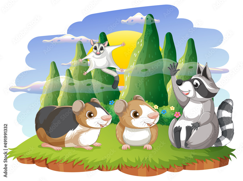 Naklejka premium Isolated scene with different cute animals