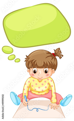A girl drawing with callout