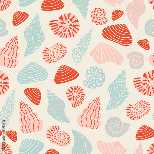 Seashells vector seamless pattern design. Cute seashell pattern in natural-earth tones perfect for trendy ocean or beach themed designs.