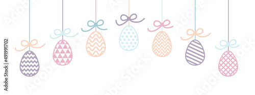 Easter banner with hanging eggs. Vector